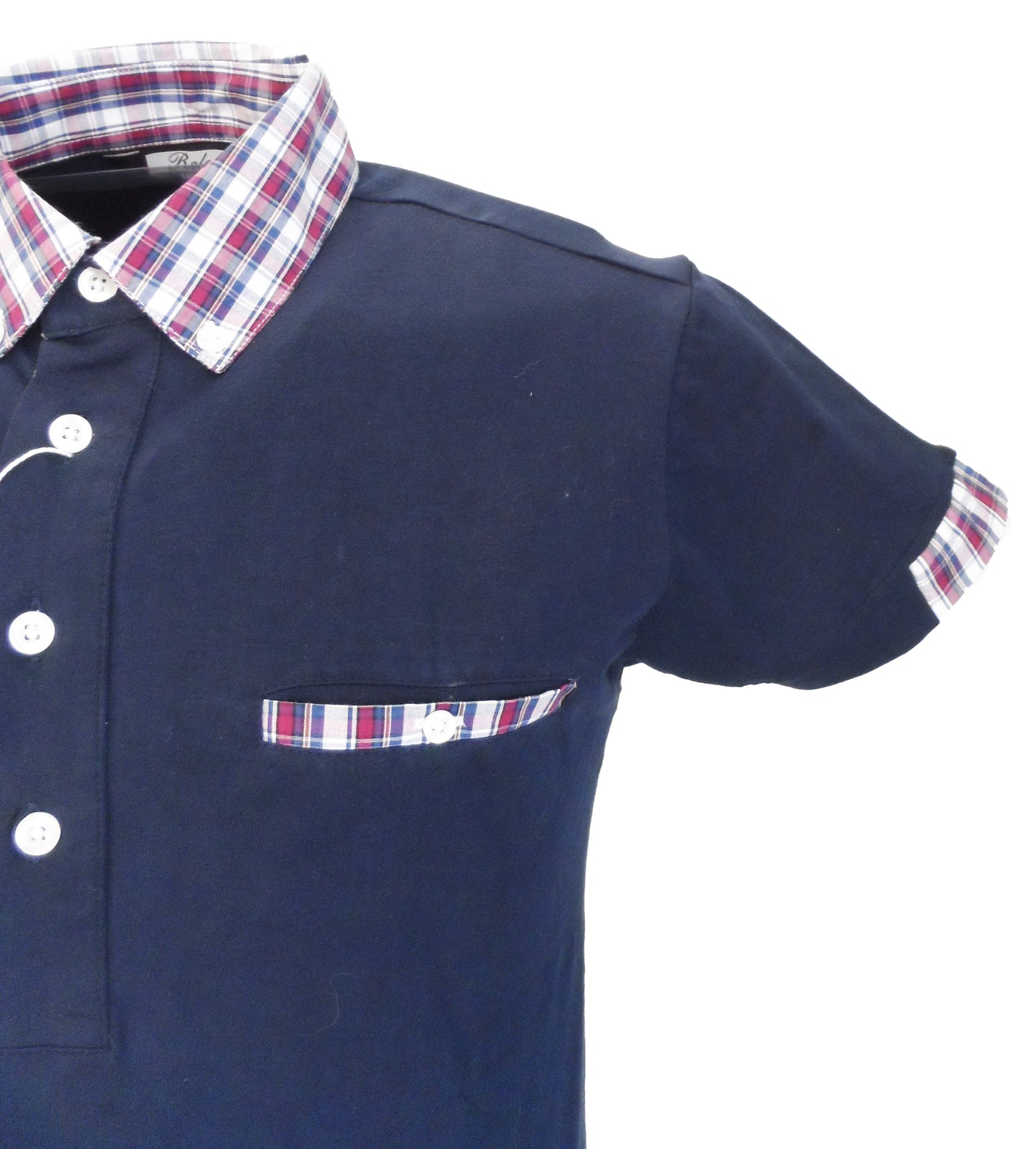Navy Classic Mod Cloth Check Collar Polo Shirts