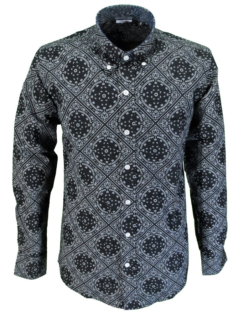 Chemise Homme Manches Longues Motif Cachemire - Coupe Ajustée Style Années 70 - S à XXL