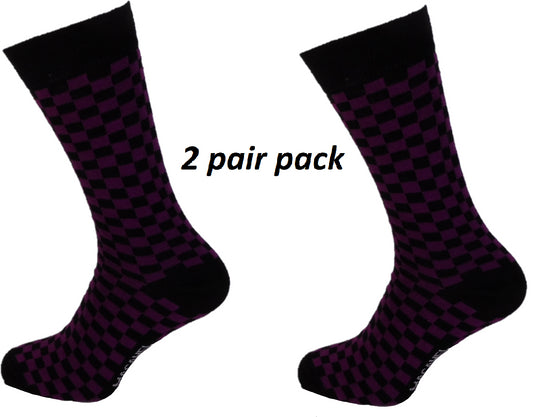 Lot de 2 paires Socks rétro à carreaux noirs et violets pour hommes