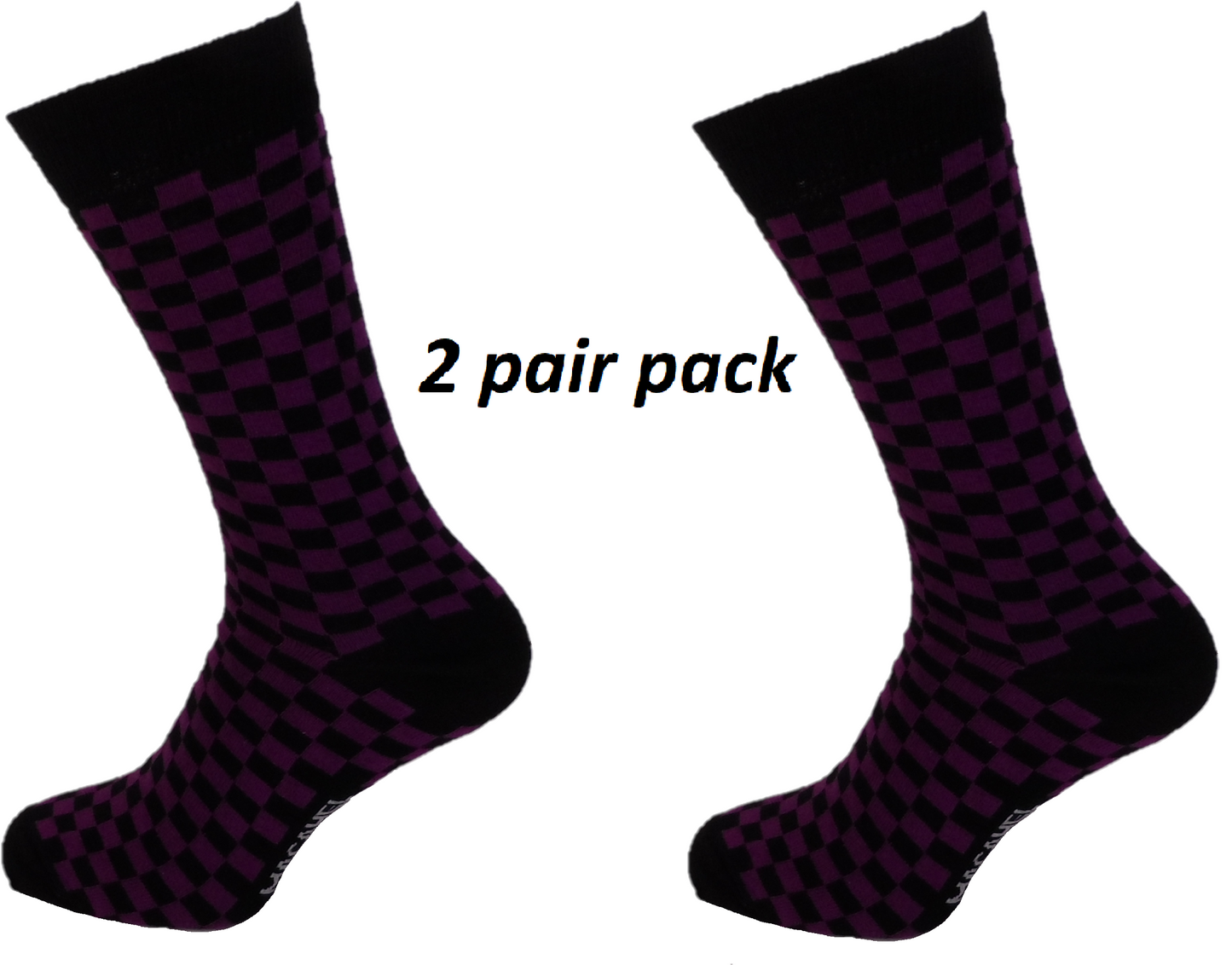 Mens 2 Pair Pack Black and Purple Check Retro Socks