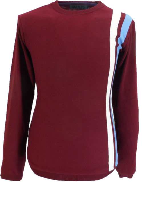 Mens Burgundy Stripe Fine Gauge Mod Racing Jumper