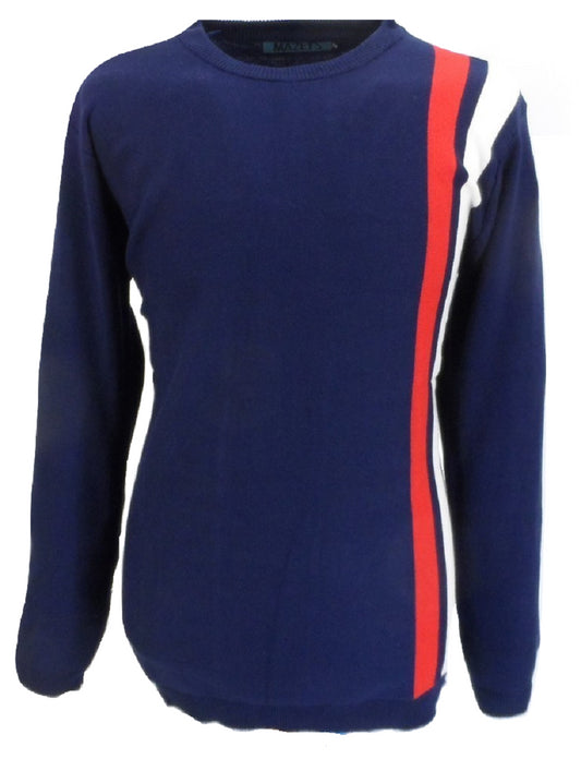 Mens Navy Stripe Fine Gauge Mod Racing Jumper