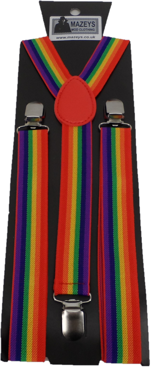 Mazeys Mens One 3 Clip Inch Rainbow Stripe Braces