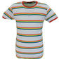Run & Fly Mens White Retro Mod 60s Indie Multi Rainbow Striped Cotton T Shirt