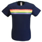 Mazeys Mens Navy Retro Mod 60s Indie Rainbow Striped Cotton T-Shirt