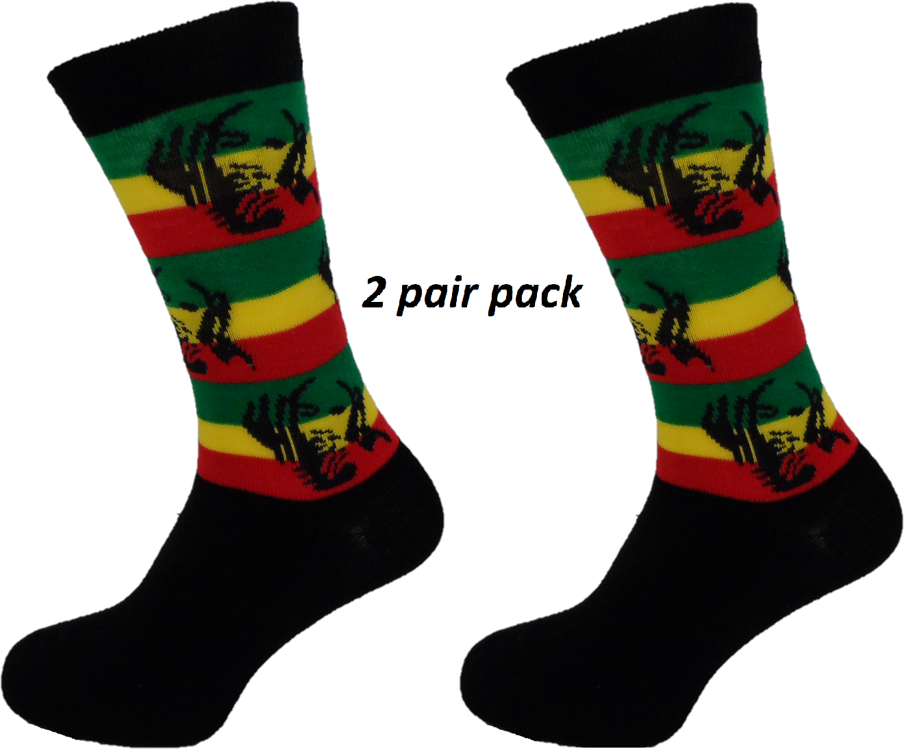 Herren-2er-Pack gestreifte Retro- Socks mit Rasta-Mann-Motiv