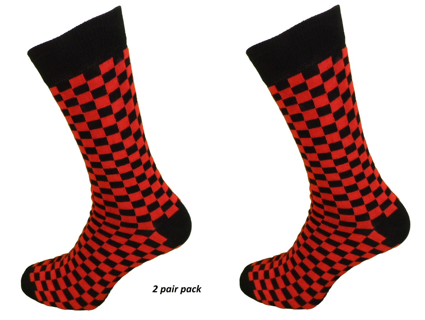 Mens 2 Pair Pack Black and Red Check Retro Socks