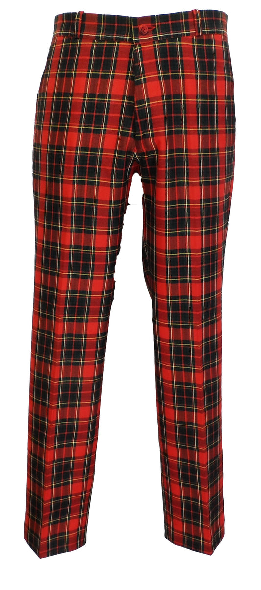 Tartan rouge années 60 70 rétro mod vintage Sta Press Trousers