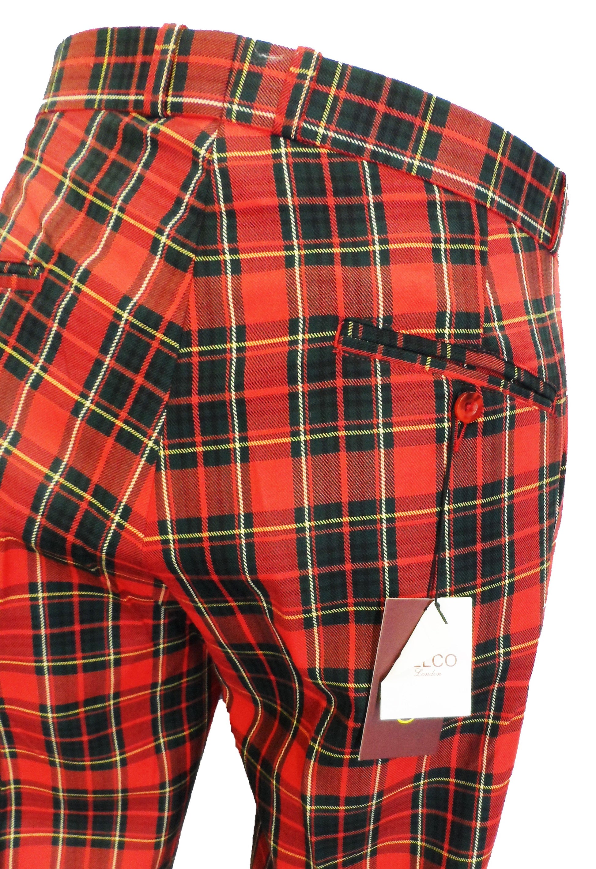 Red Tartan 60S 70S Retro Mod Vintage Sta Press Trousers