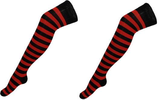 Pack de 2 pares de Socks por encima de la rodilla a rayas negras/rojas para mujer