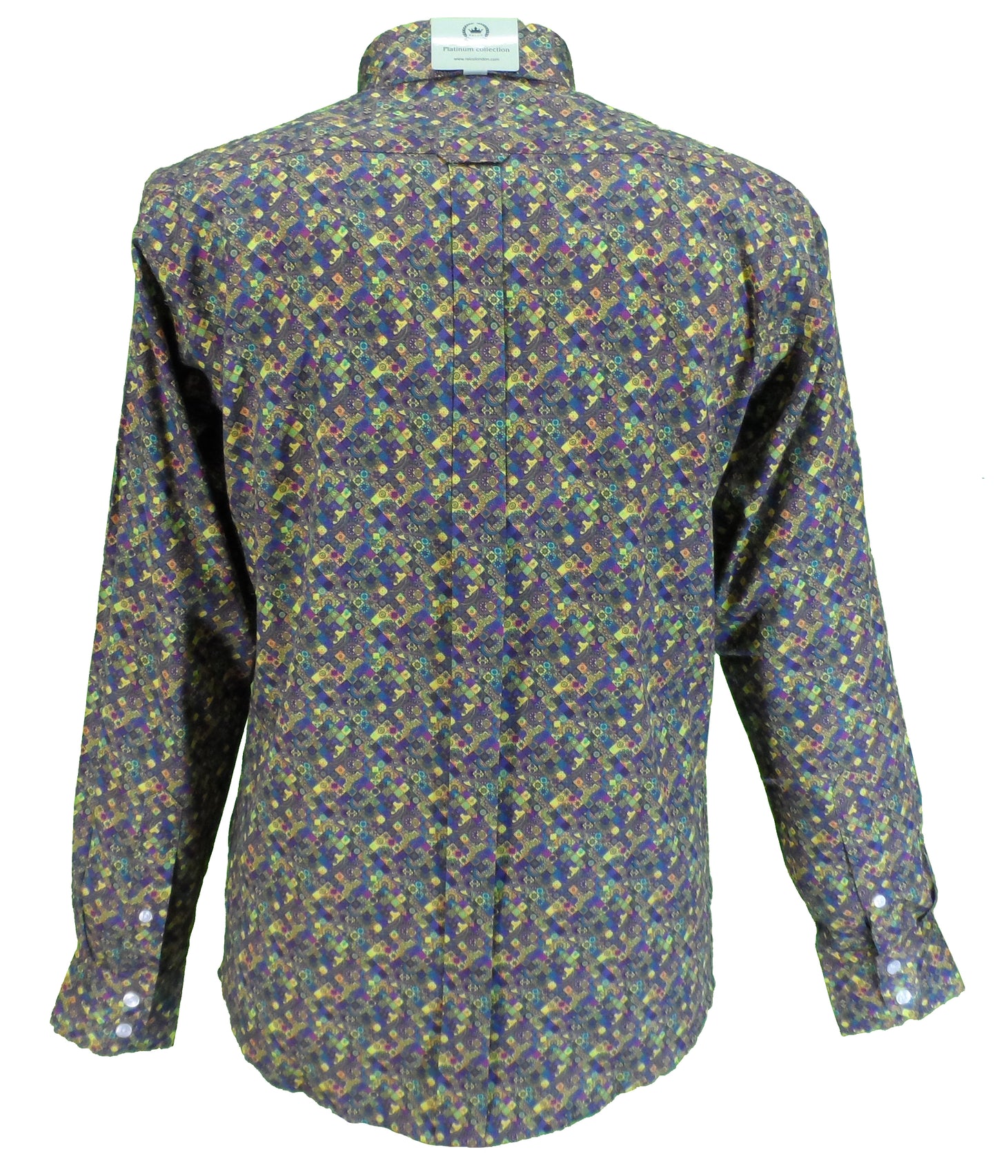 Relco Platinum Mens Digital Psychedelic Print Satin Cotton Button Down Shirts