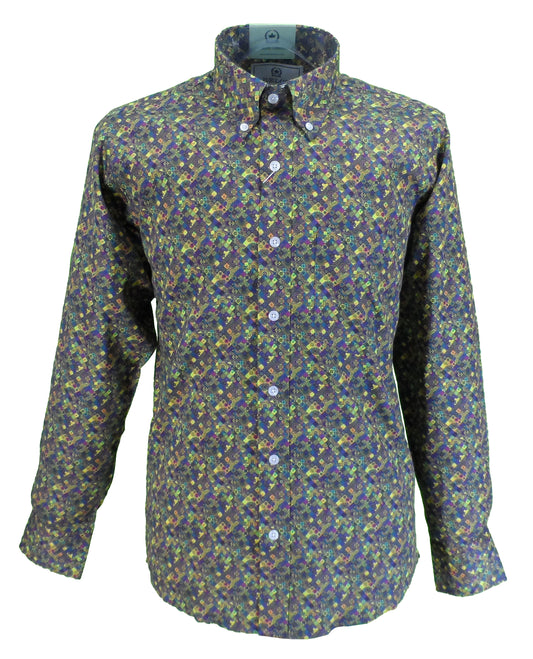 Relco platinum camisas con botones de algodón satinado con estampado psicodélico digital para hombre