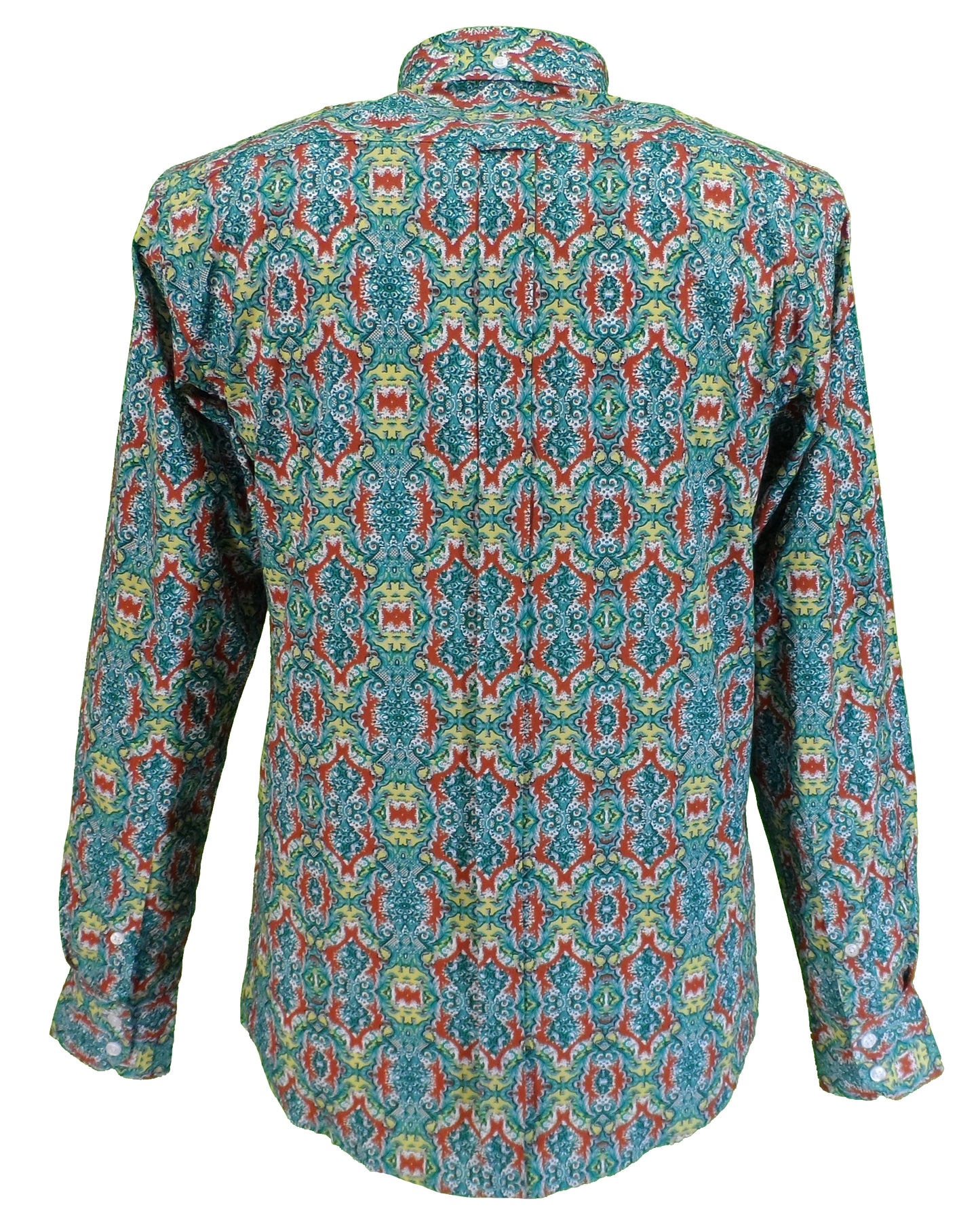 Relco Mens Green Retro Psychedelic Patterned Button Down Shirts