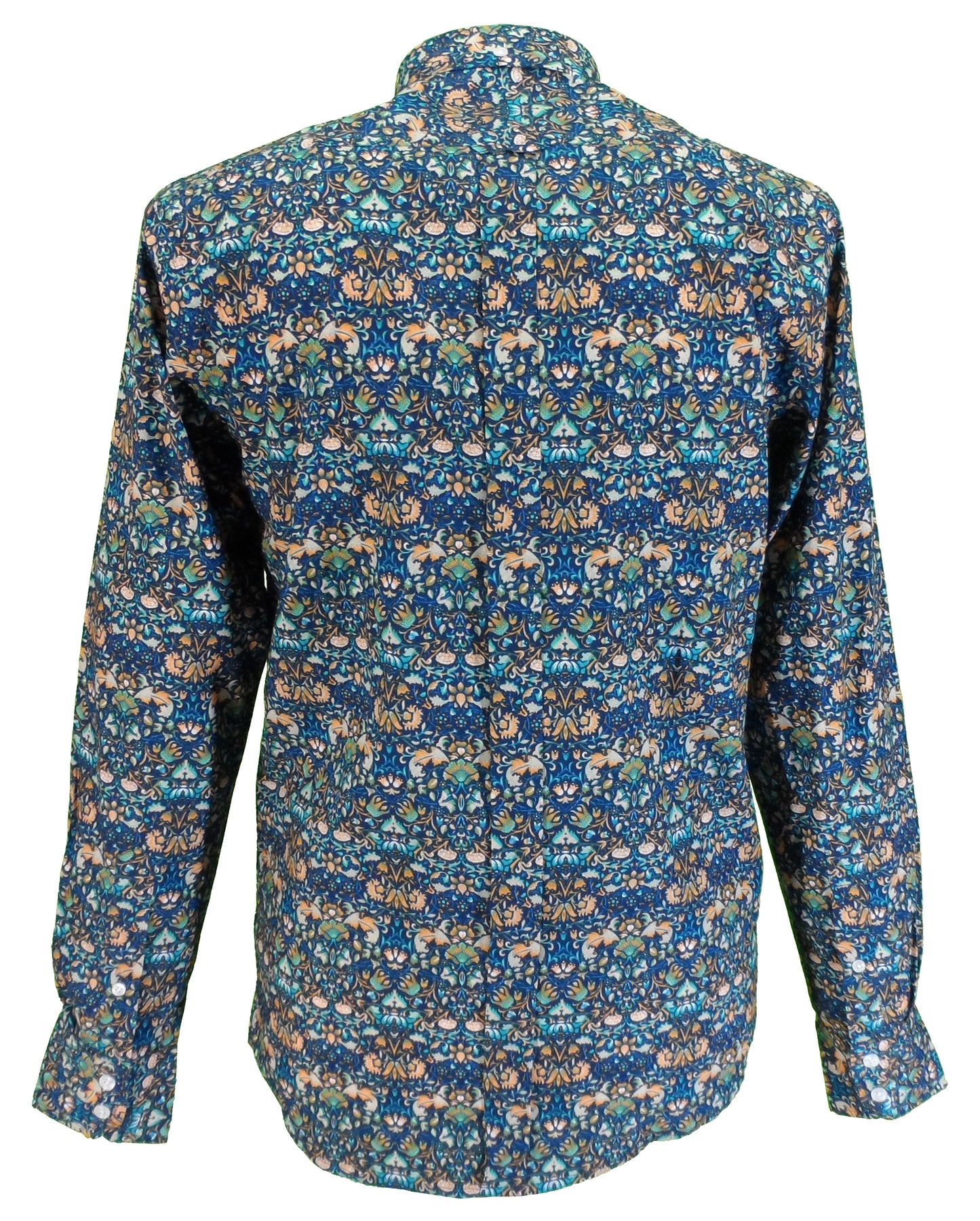 Camisas con botones florales retro azules para hombre Relco