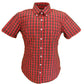 Camisas de manga corta con botones para mujer de tartán rojo retro Relco