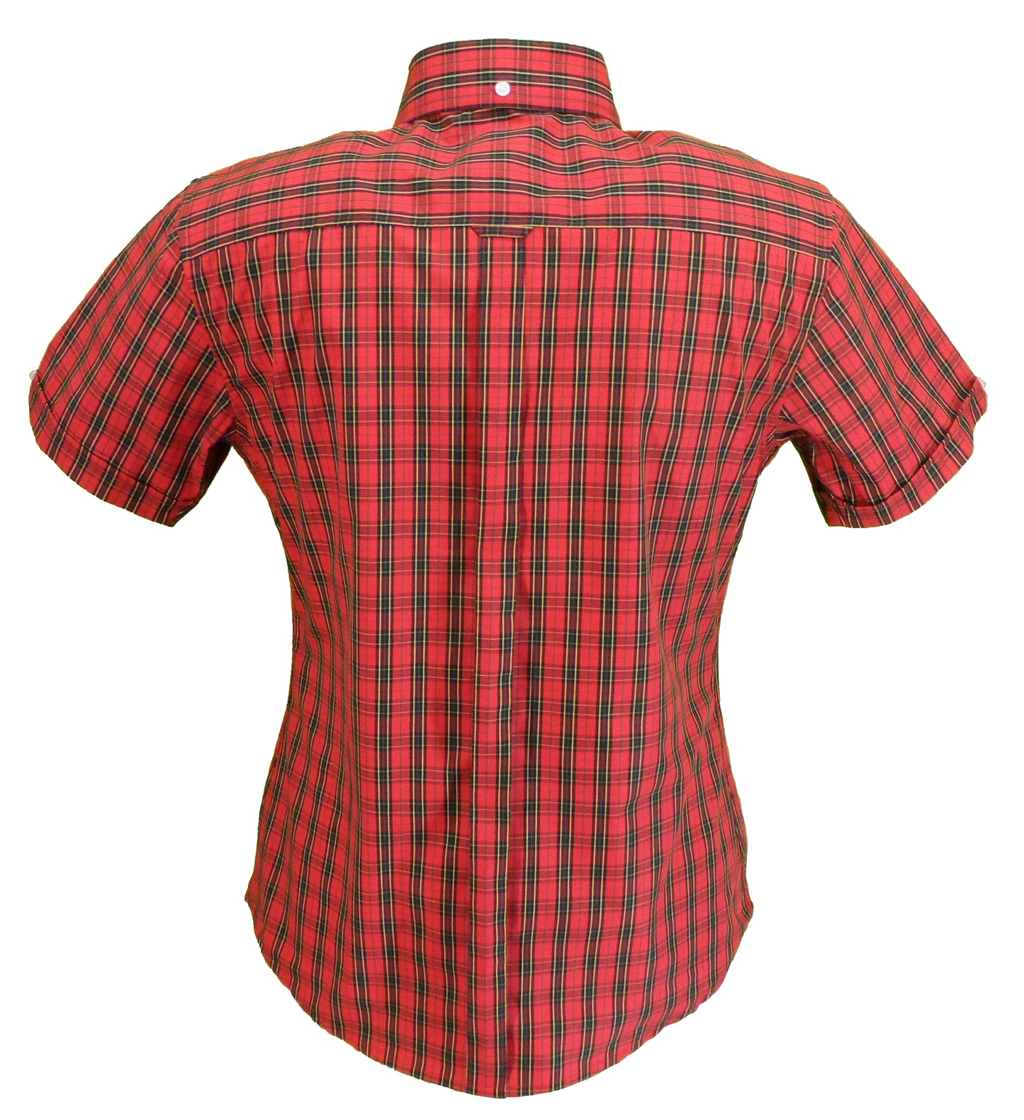 Camisas de manga corta con botones para mujer de tartán rojo retro Relco