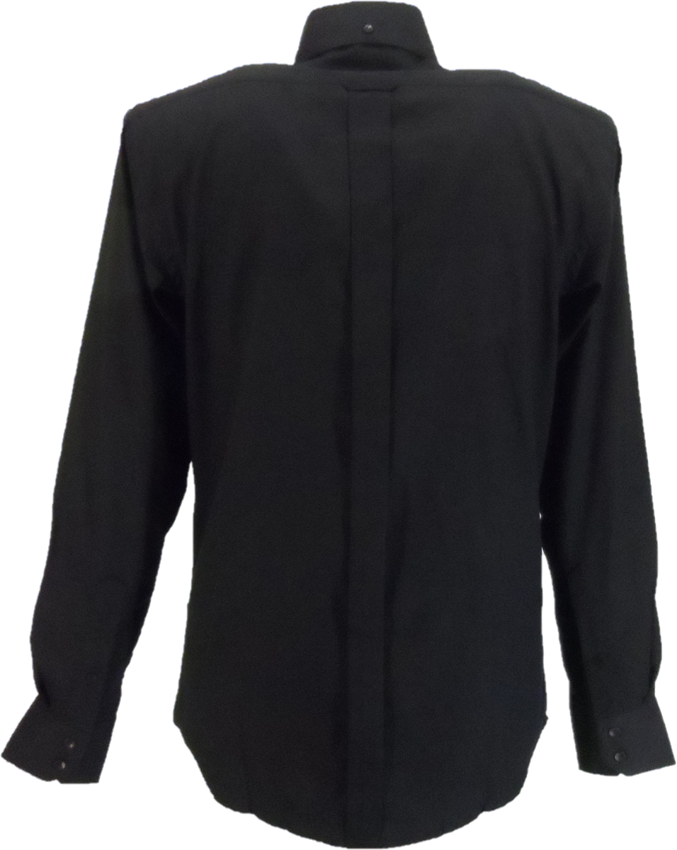 Camisas con botones mod retro de manga larga de algodón Oxford negro Relco