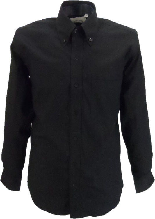 Relco schwarze Oxford-Baumwolle mit langen Ärmeln und Retro-Mod-Button-Down-Hemden