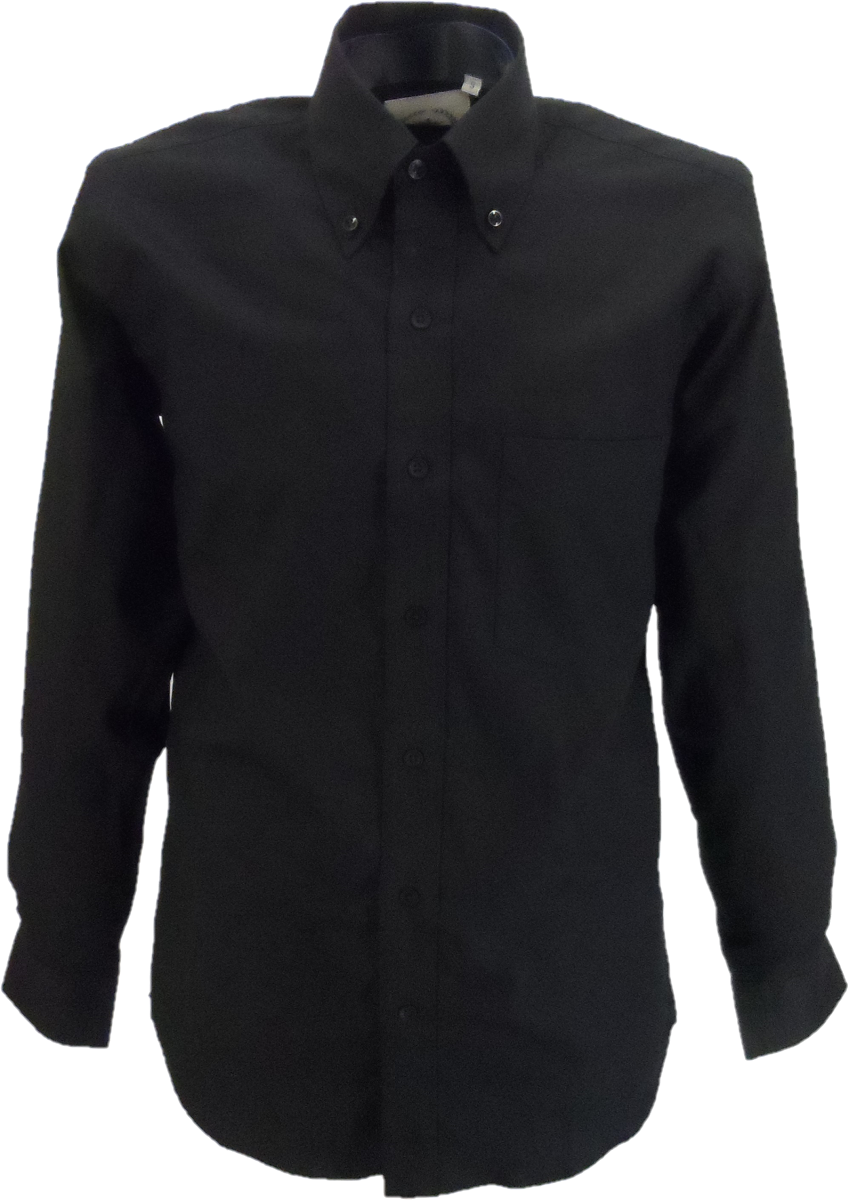 قمصان Relco قطن أكسفورد سوداء بأكمام طويلة وأزرار سفلية