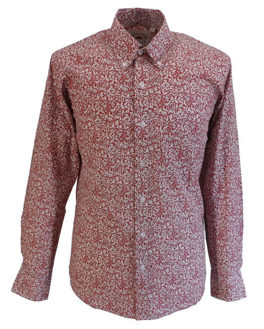 Chemises boutonnées à manches longues Relco bordeaux paisley 100% coton