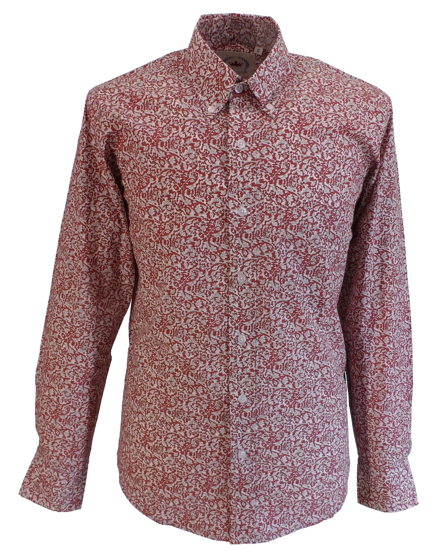 Camisas Relco paisley burdeos 100% algodón manga larga con botones