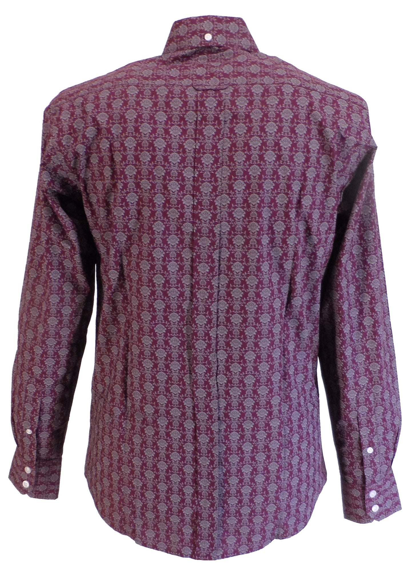 Relco Mens Burgundy Retro Floral Button Down Shirts