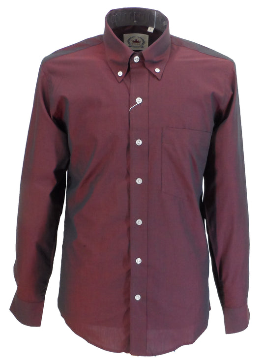 Relco Mens Long Sleeved Burgundy & Black Tonic Mod Retro Shirt