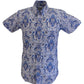 Relco Herren-Hemd mit blauen Paisleymuster und kurzen Ärmeln im Retro-Stil mit Knopfleiste
