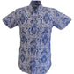 Relco Mens Blue Paisley Short Sleeved Retro Mod Button Down Shirt