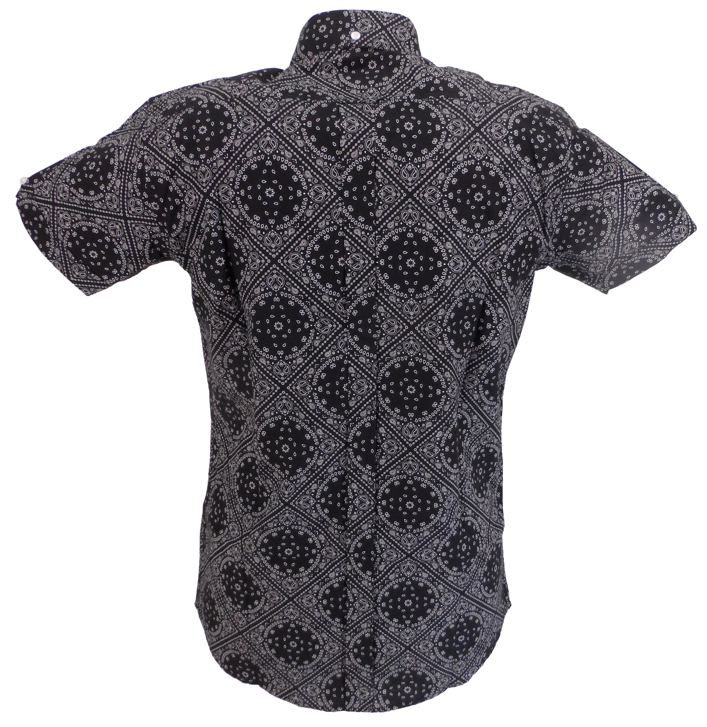 Relco Mens Black Paisley Short Sleeved Retro Mod Button Down Shirt