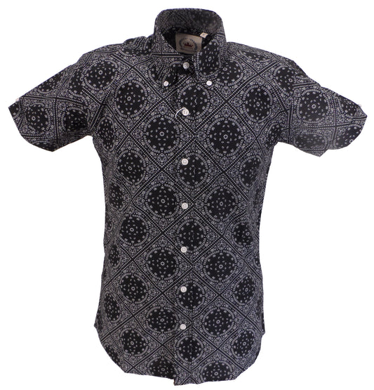 Relco Mens Black Paisley Short Sleeved Retro Mod Button Down Shirt