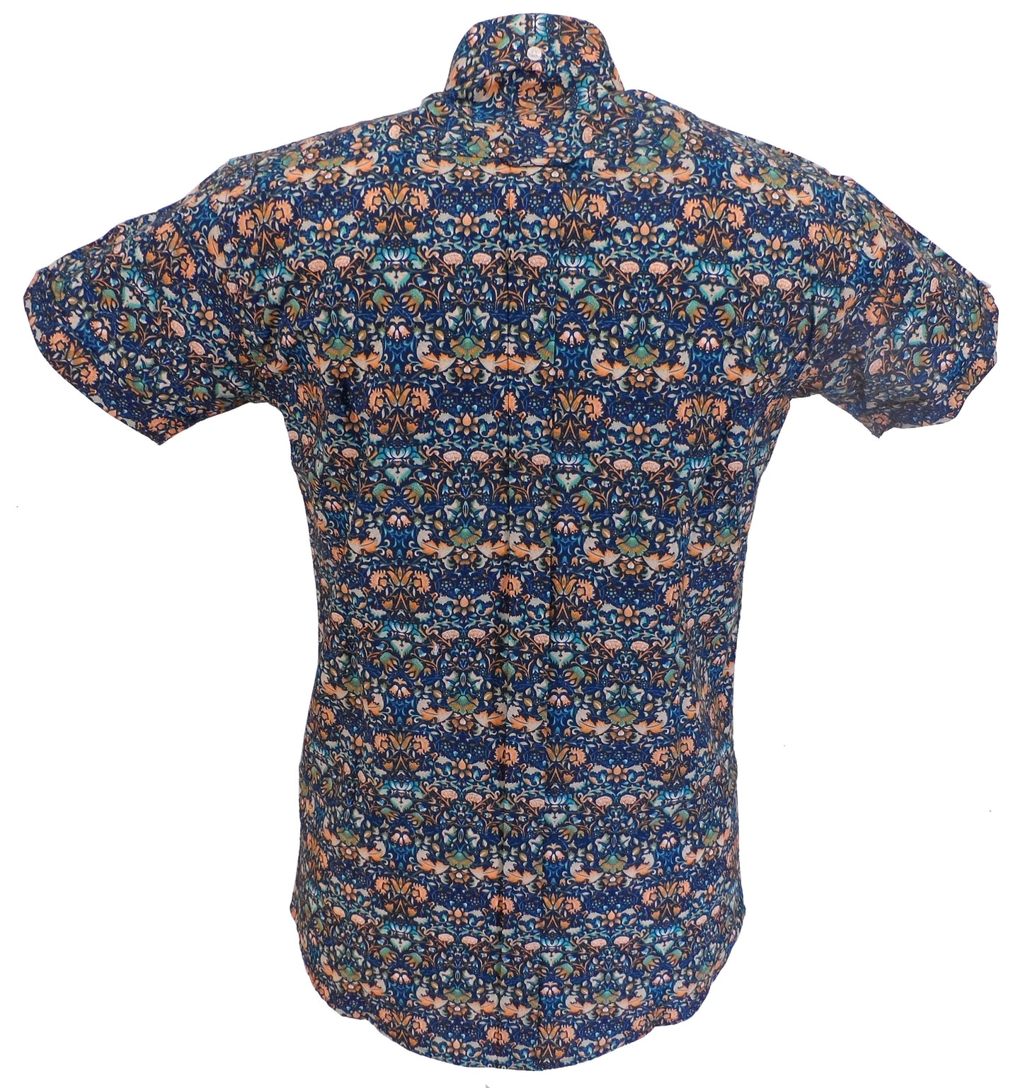 Camisa de manga corta con estampado floral retro azul Relco para hombre