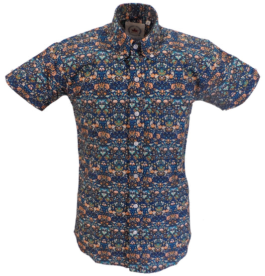 Relco Mens Blue Retro Floral Short Sleeved Shirt