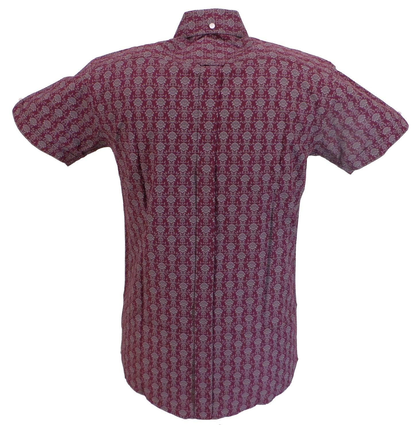 Relco Mens Burgundy Retro Floral Short Sleeved Shirt