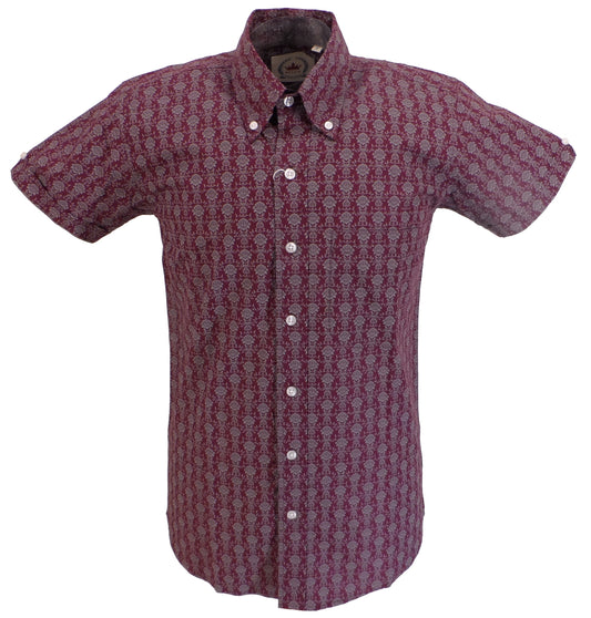 Camicia Relco da uomo a maniche corte floreale retrò bordeaux