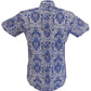 Relco Mens Blue Paisley Short Sleeved Retro Mod Button Down Shirt