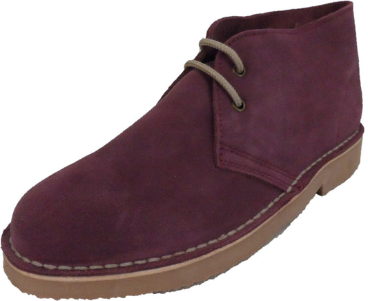 Roamers Burgundy Retro 70s Mod Style Real Suede Desert Boots