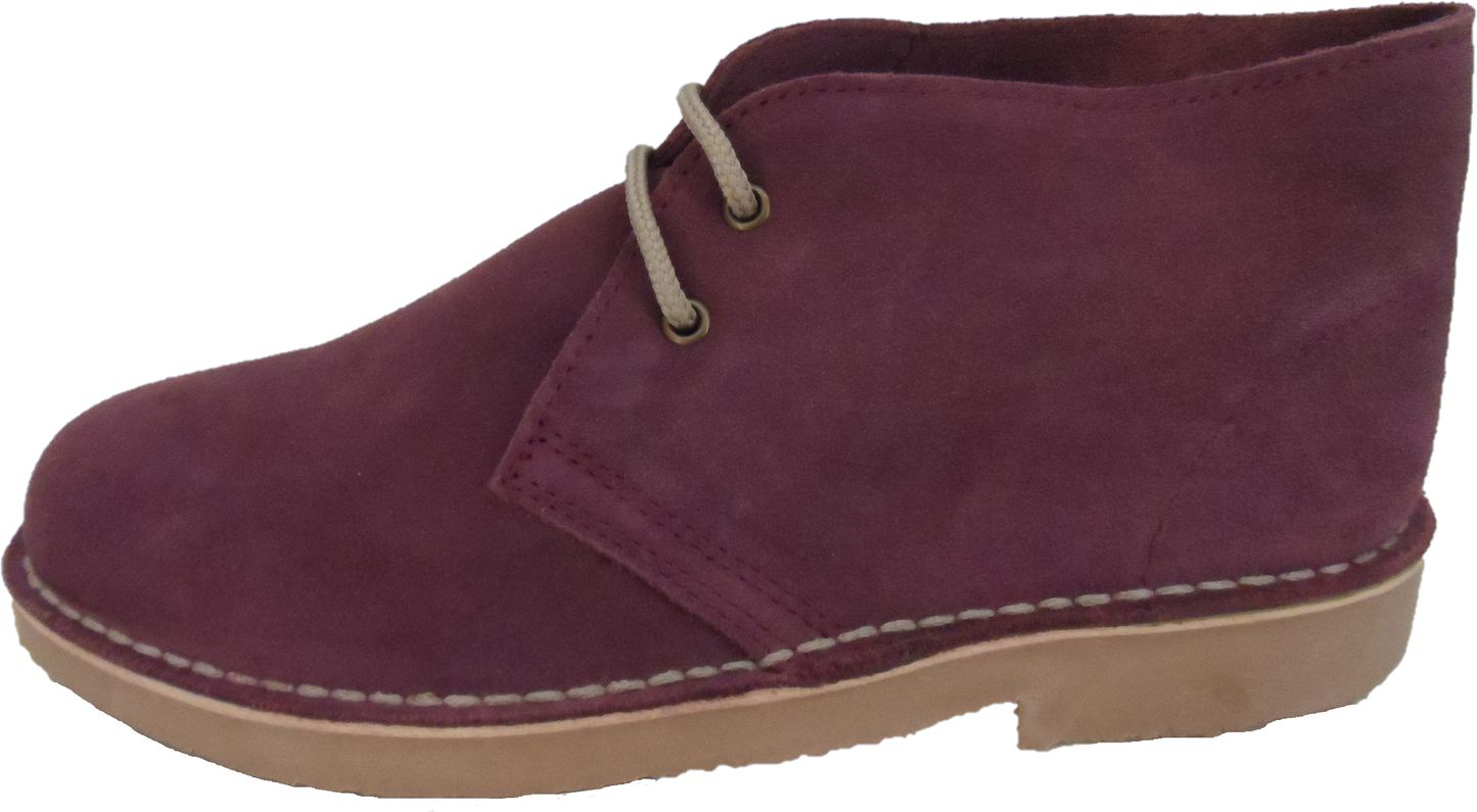 Roamers Burgundy Retro 70s Mod Style Real Suede Desert Boots