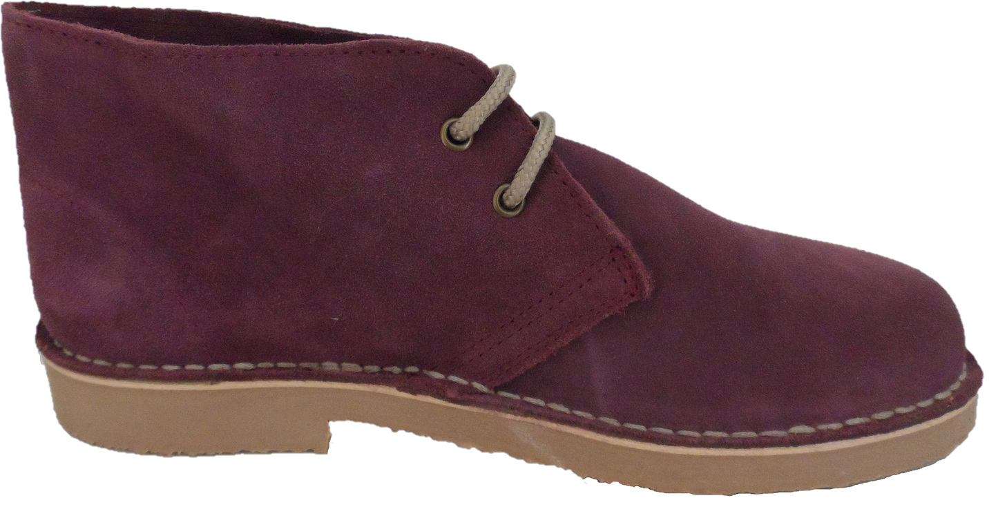 Roamers Burgundy Retro 70s Mod Style Real Suede Desert Boots
