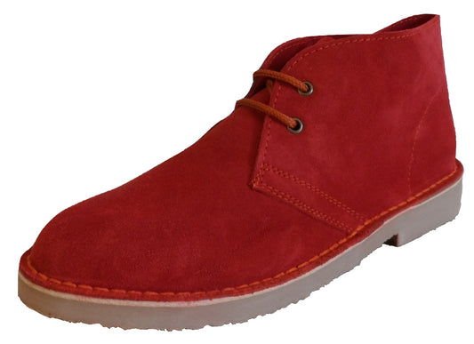 حذاء roamers باللون الأحمر القديم طراز السبعينيات من جلد الغزال الحقيقي