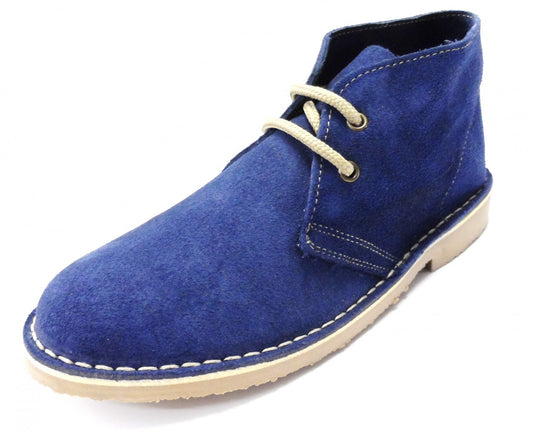 Roamers Ladies Denim Blue 2 Eyelet Round Toe Real Suede Desert Boots