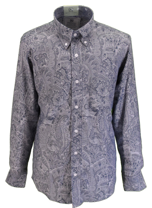Relco Mens Platinum Blue Paisley Long Sleeved Button Down Shirt