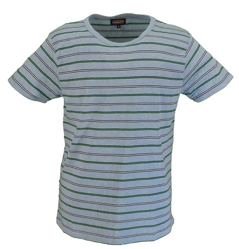Run & Fly Mens Retro Sky Melange Indie 60s Striped Cotton T Shirt