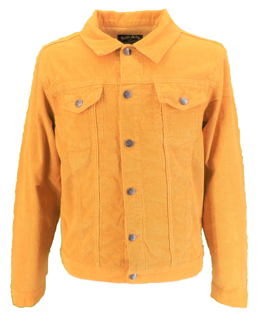 Run & Fly Herren-Western-Truckerjacke im Stil der 60er Jahre im Retro-Vintage-Stil mit goldfarbenem Cord