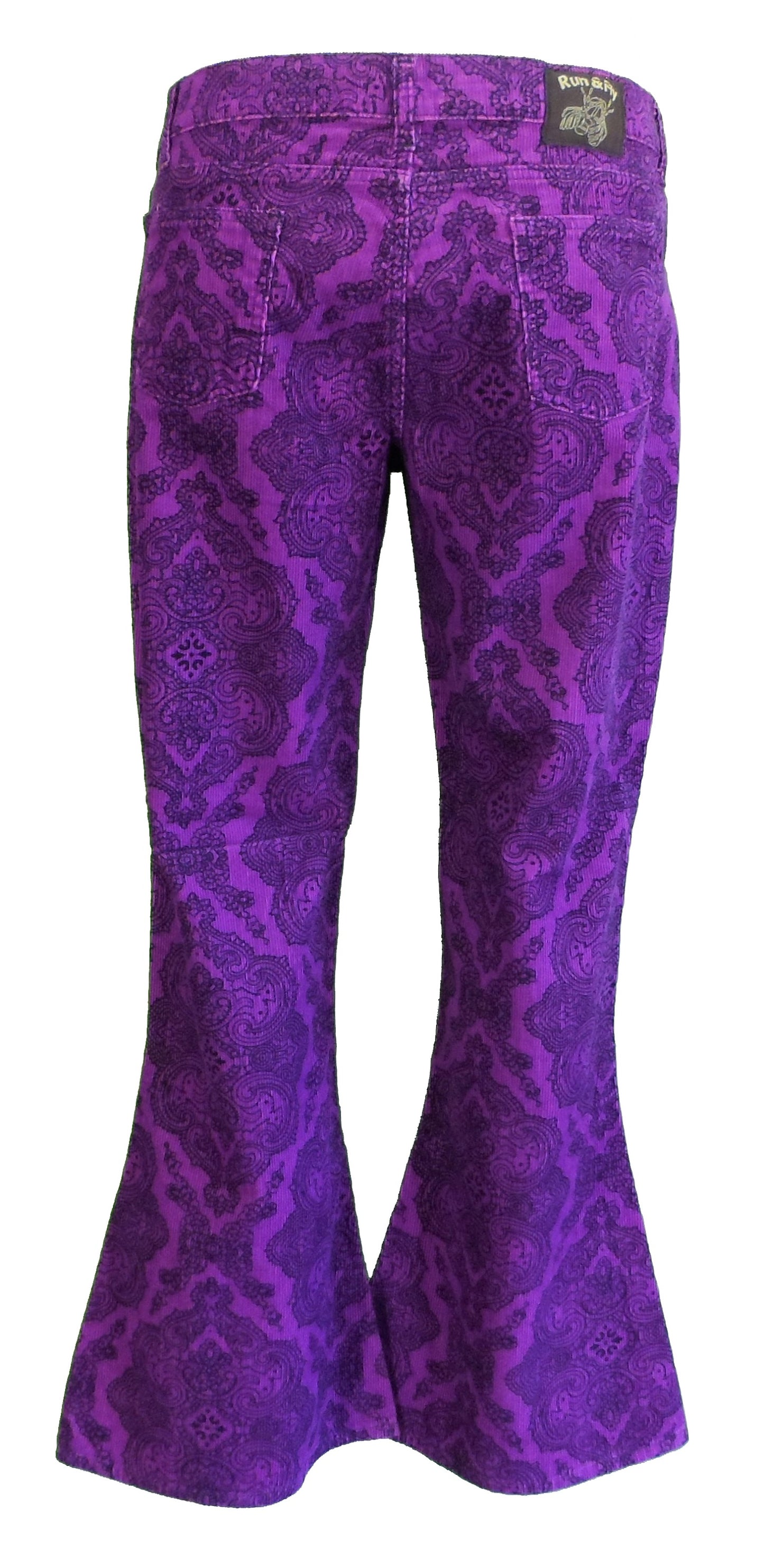 Run & Fly Mens Purple Vintage Jimi Hendrix Paisley Retro Bellbottom Flares