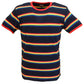 Run & Fly Navy Multi Ringer Rainbow Striped Cotton T Shirt