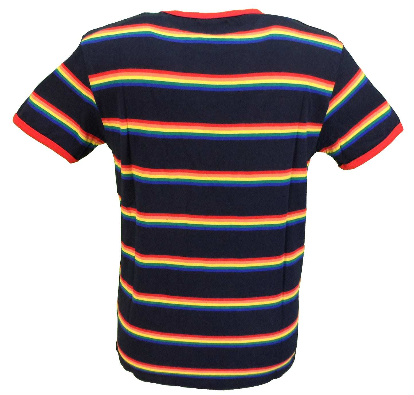 Run & Fly Navy Multi Ringer Rainbow Striped Cotton T Shirt