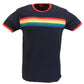 Run & Fly Mens Navy Retro Mod 60s Indie Rainbow Striped Cotton T-Shirt