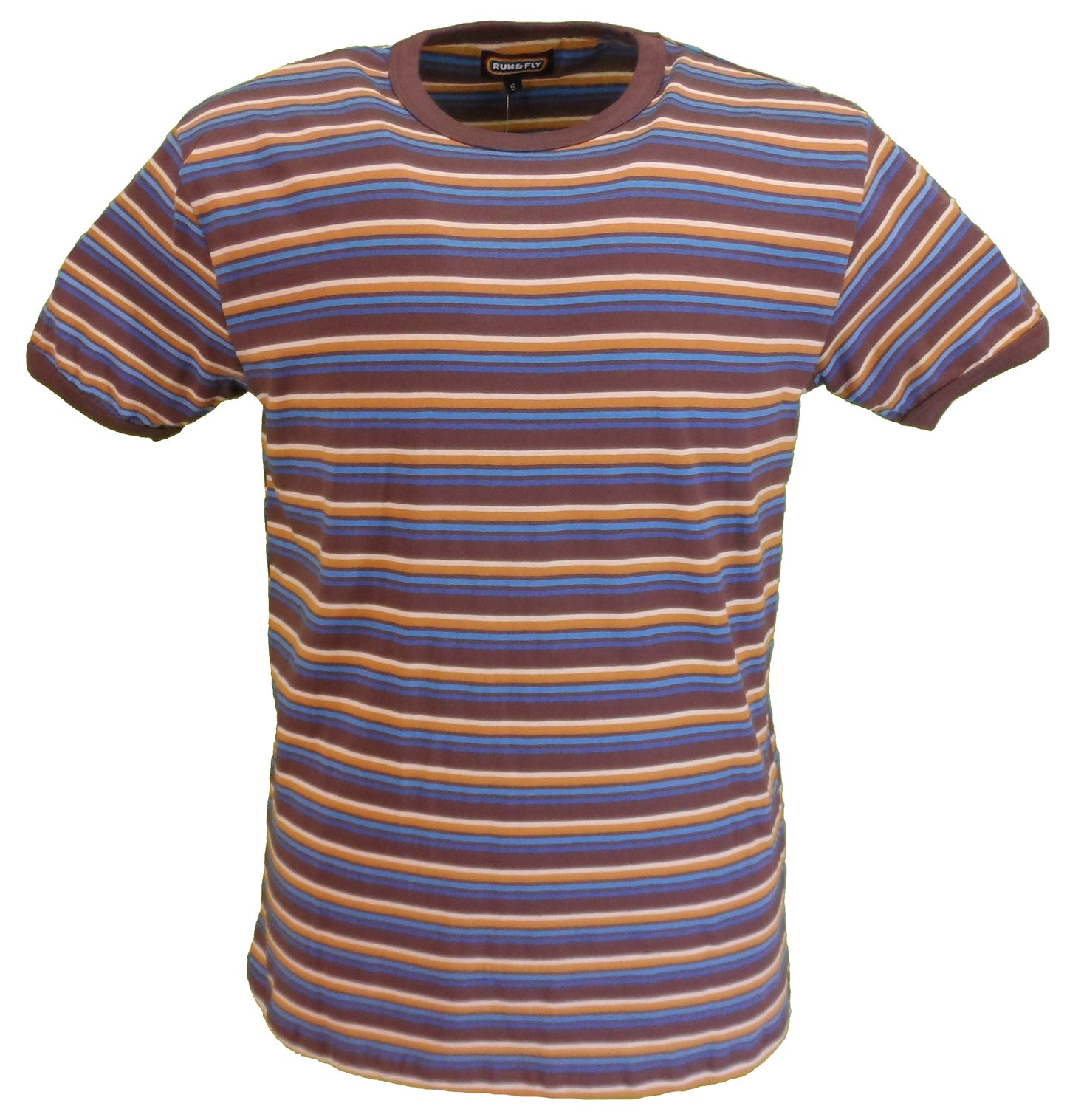 Run & Fly Mens Brown 60s 70s Retro Mod Striped T Shirt