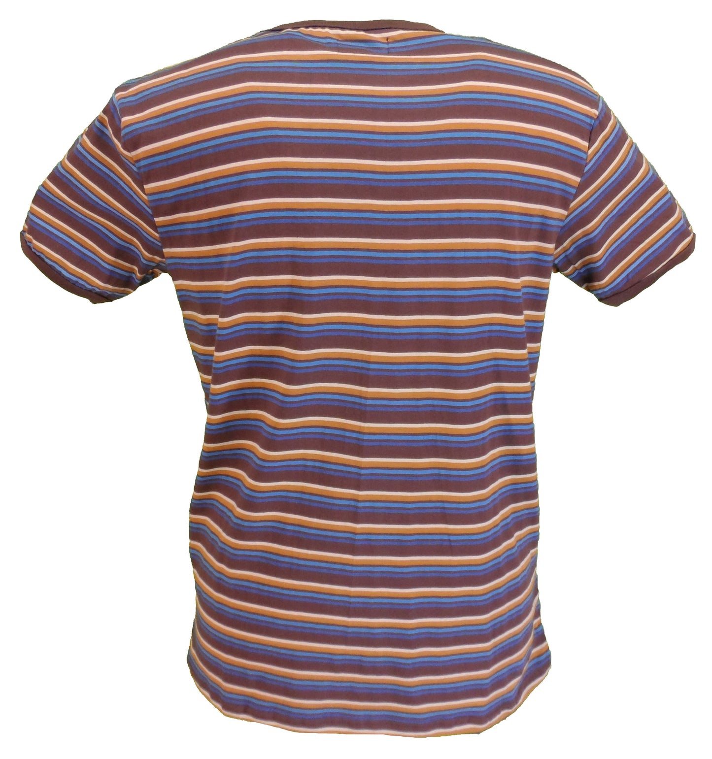 Run & Fly Mens Brown 60s 70s Retro Mod Striped T Shirt